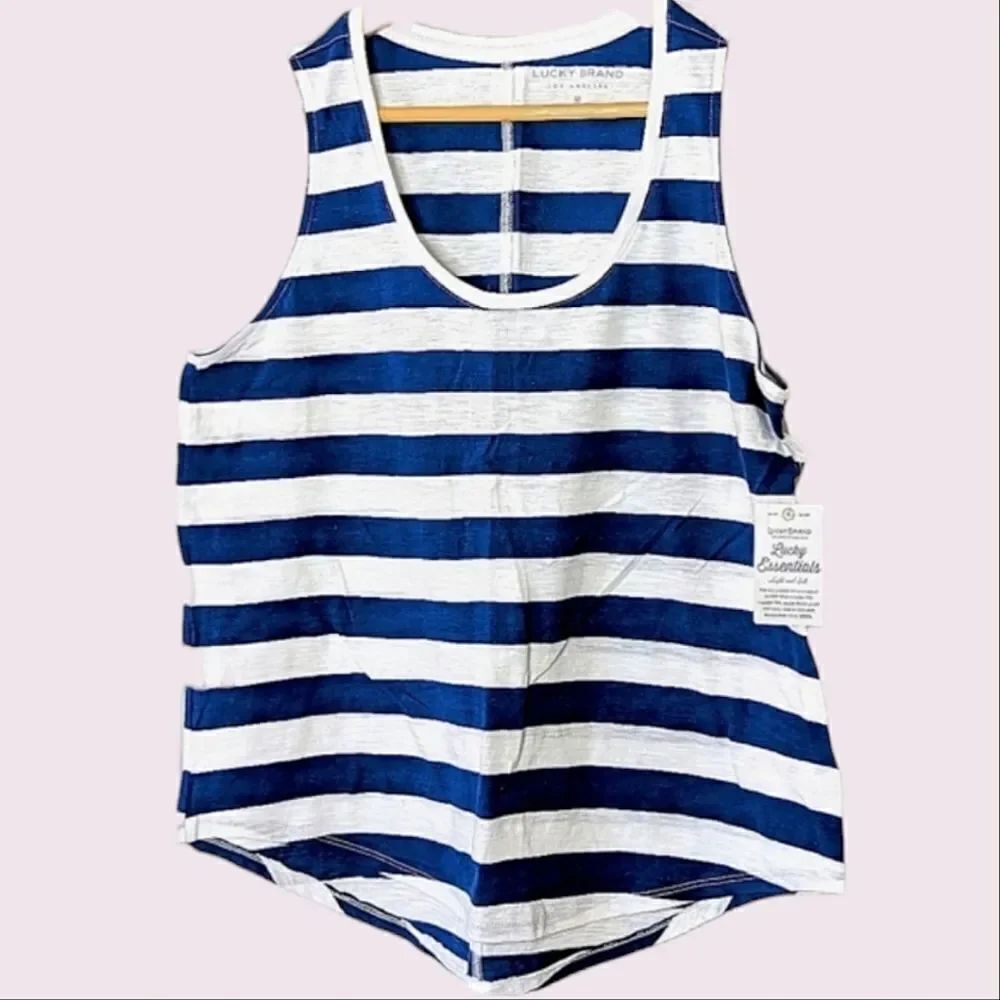 Lucky Brand Essentials Blue & White Stripe Cotton Tank Top size M
